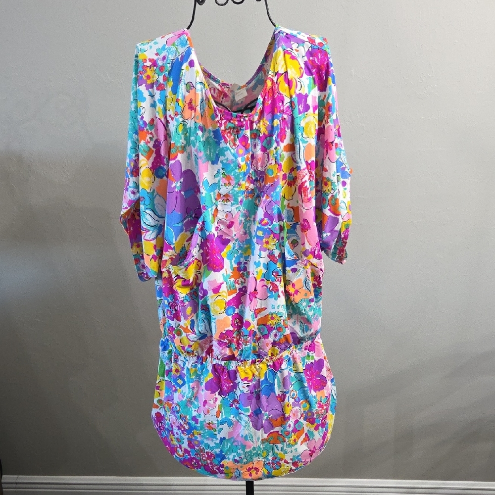 Anne Cole Floral Multicolor Swim Coverup with Elastic Waist